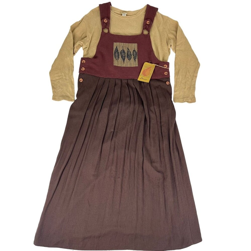 Vintage Pear Two Piece Set Shirt Brown Women's Maxi Cotton Dress XL NWT USA Made